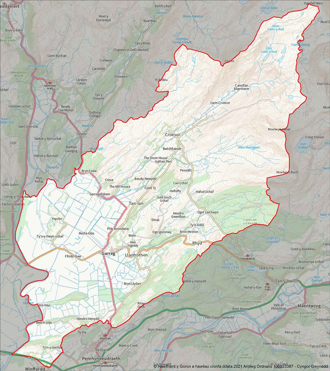 Map ffiniau Llanfrothen a Croesor